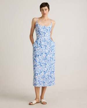 Quince 100% European Linen Scoop Neck Midi Dress Floral Waterfall, Size M NEW